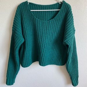 Hollister Green Cropped Cable Knit Sweater